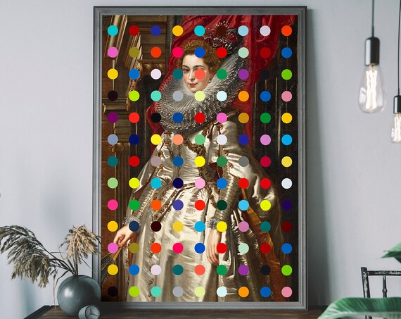 Renaissance Royal Portrait With Colorful Polka Dots Altered Art Poster