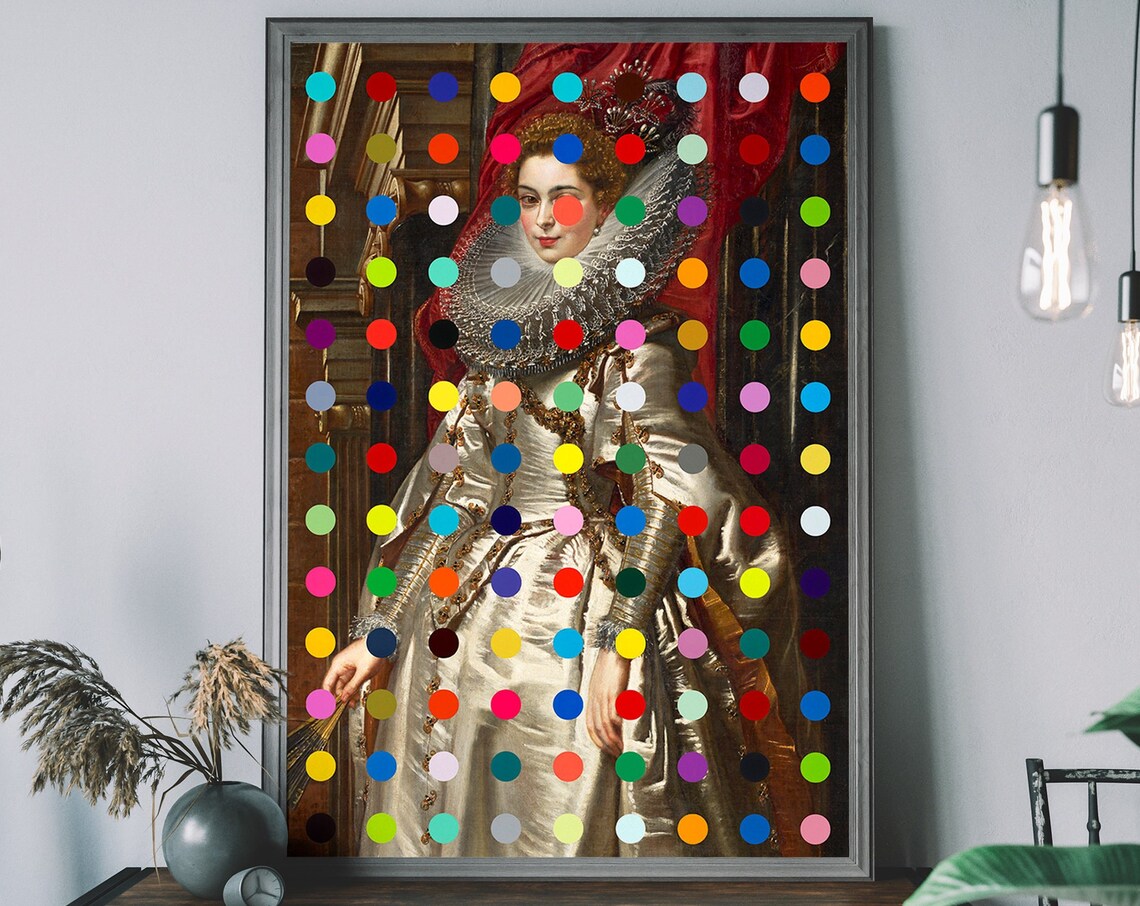 Renaissance Royal Portrait With Colorful Polka Dots Altered Art Poster