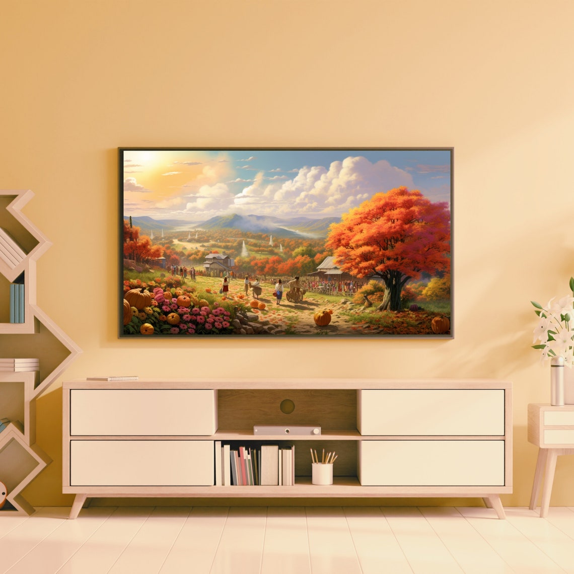 Autumn Harvest Festival Village Pumpkins Orange Maple Trees Poster - Image 2