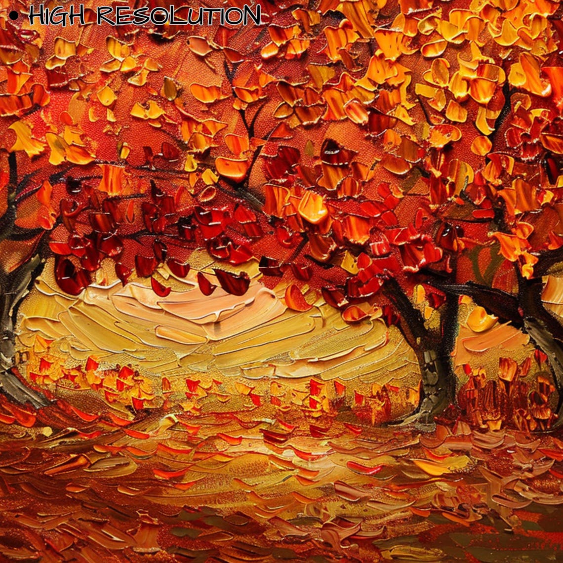 Autumn Trees Impasto Fiery Fall Foliage Textured Landscape Poster - Image 3