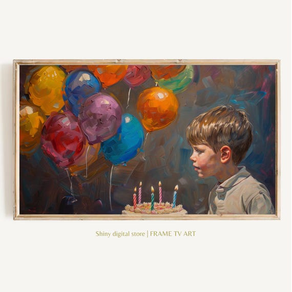 Childrens Birthday Frame Tv Art Cake Balloons Painting Party Decor Frame Tv Art Kids Party Gift