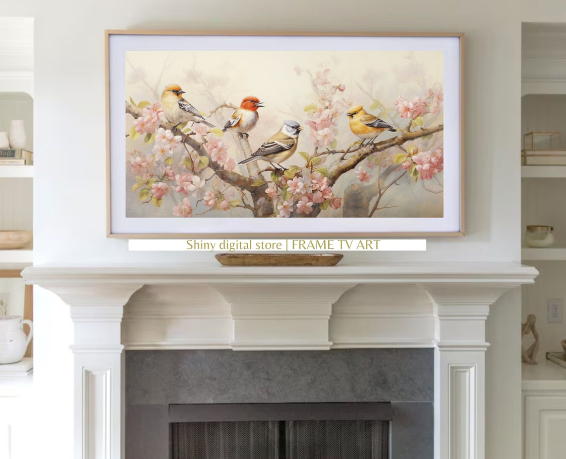 Songbirds Cherry Blossom Branch Spring Garden Bird Wall Art Print - Image 3