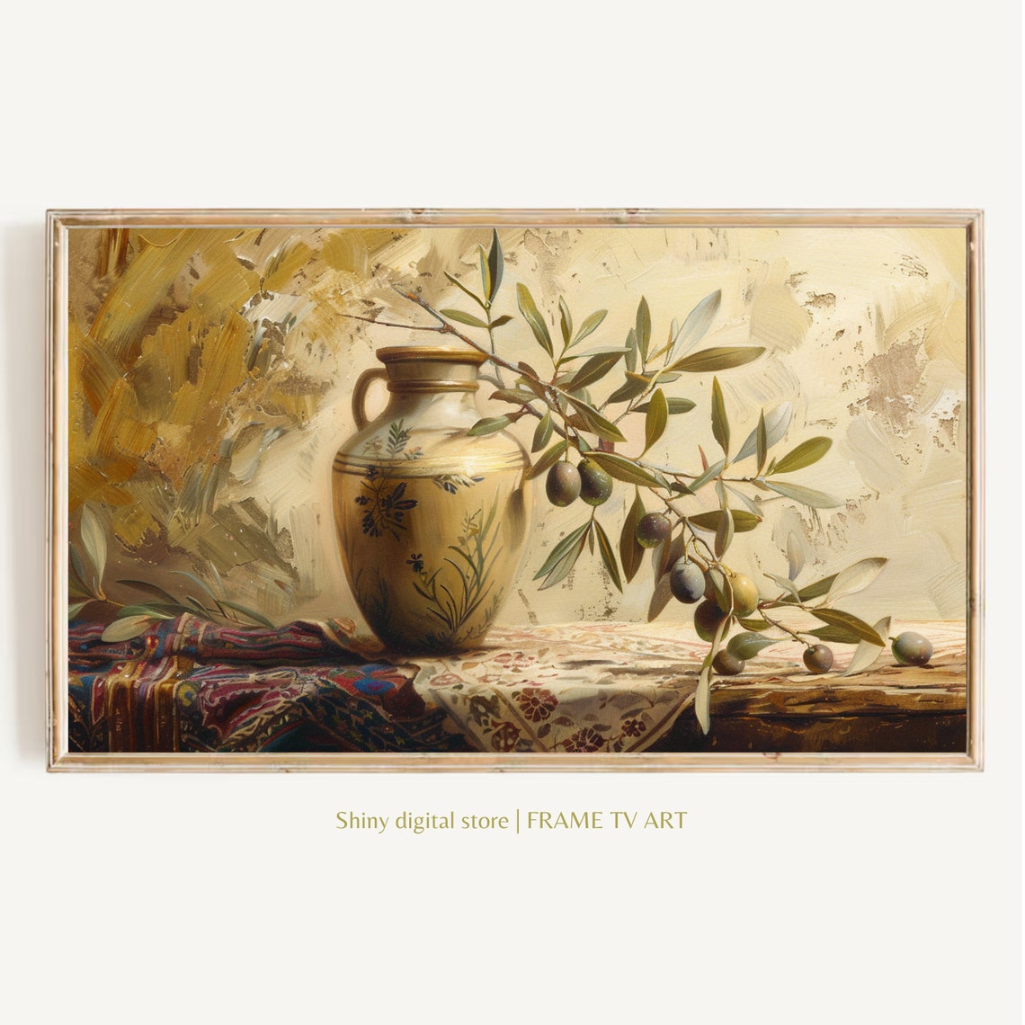 Vintage Vase With Olive Branch Neutral Rustic Still Life Poster