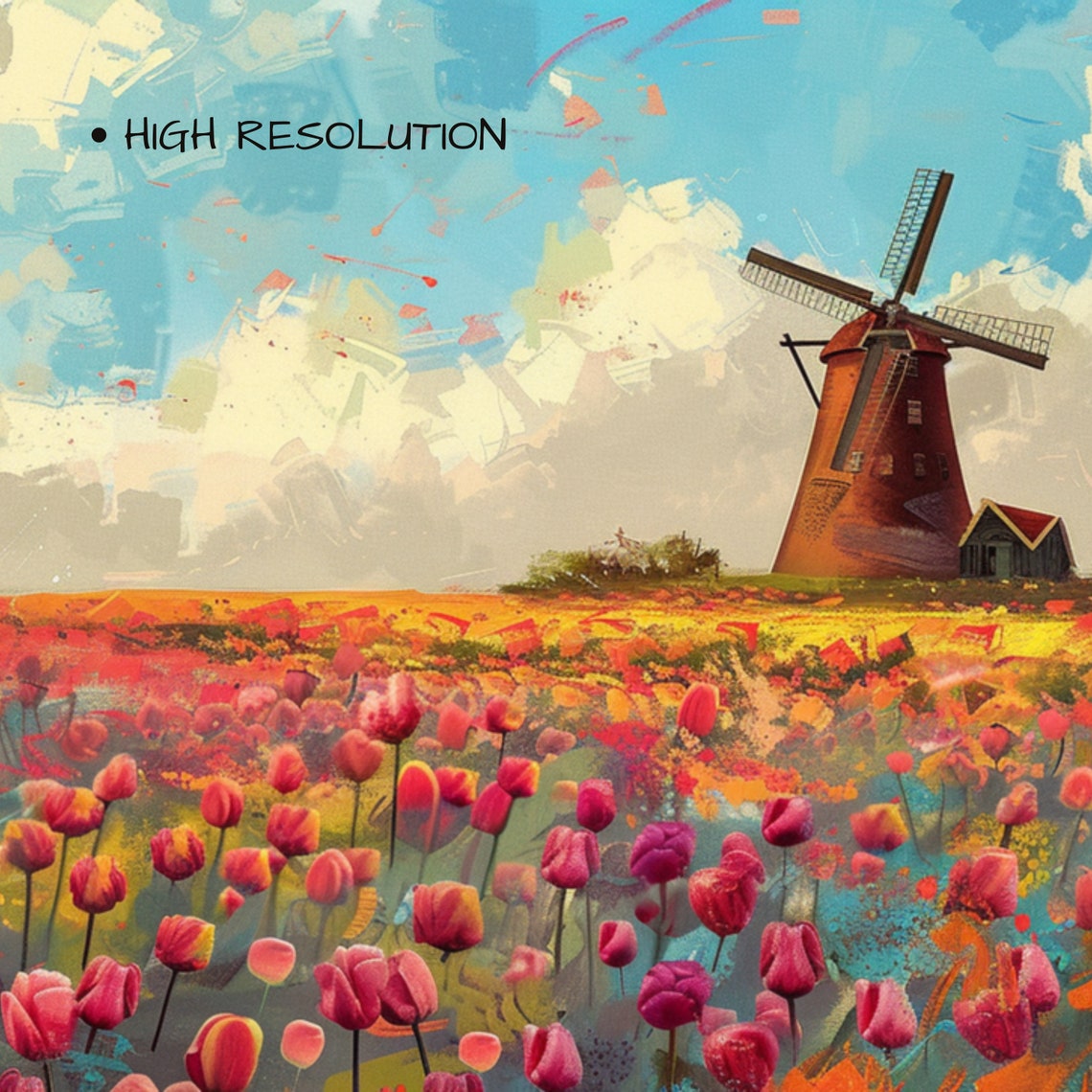 Dutch Windmill Red Tulip Fields Holland Spring Landscape Travel Poster - Image 3