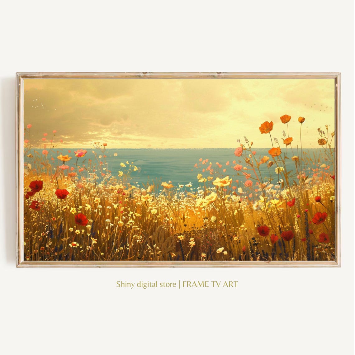 Frame Tv Art Summer Wildflower Field By Sea Vintage Spring Field Of Flowers Tv Art Warm Tone Cottagecore Tv Art
