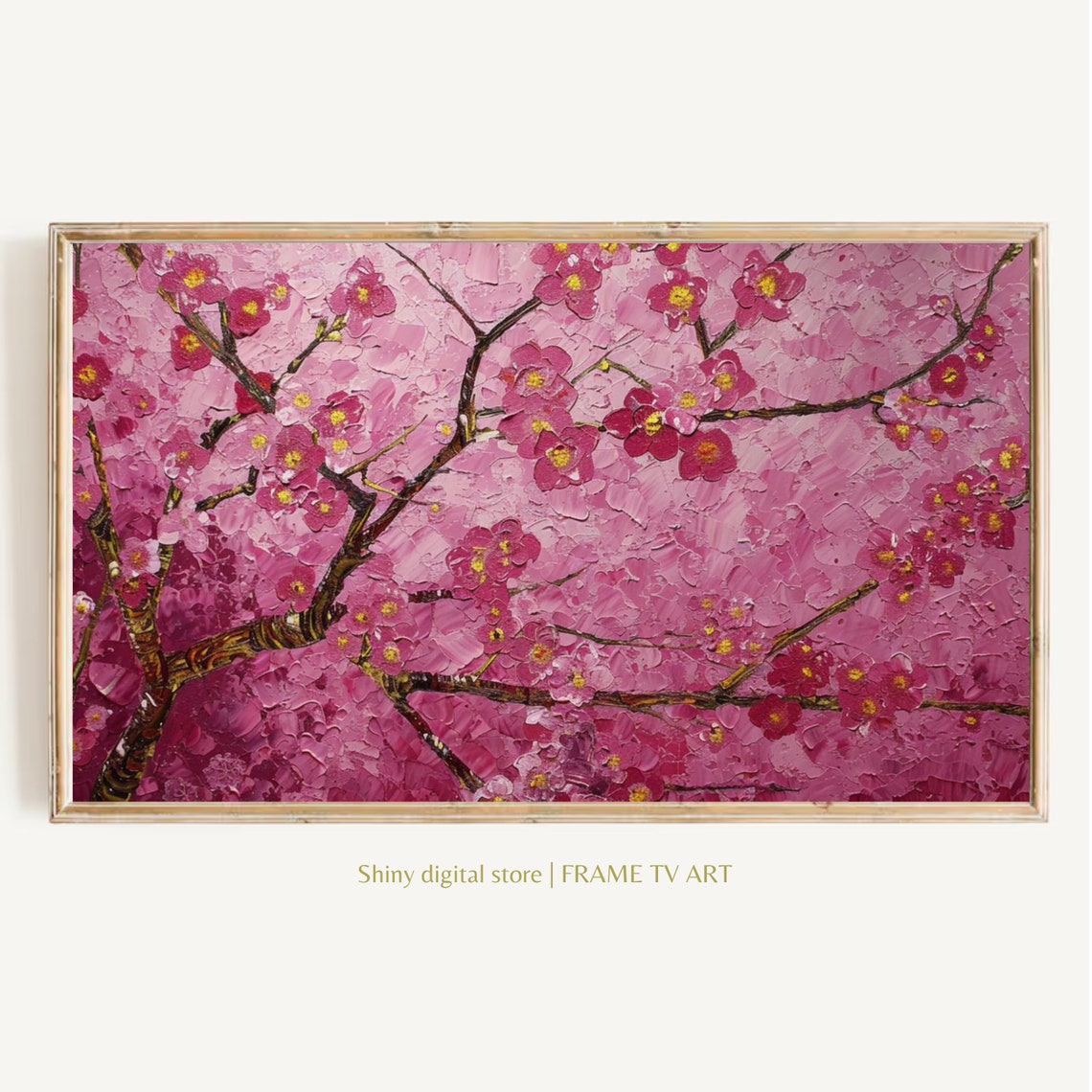 Cherry Blossom Branch Pink Blooms Textured Impasto Painting Poster