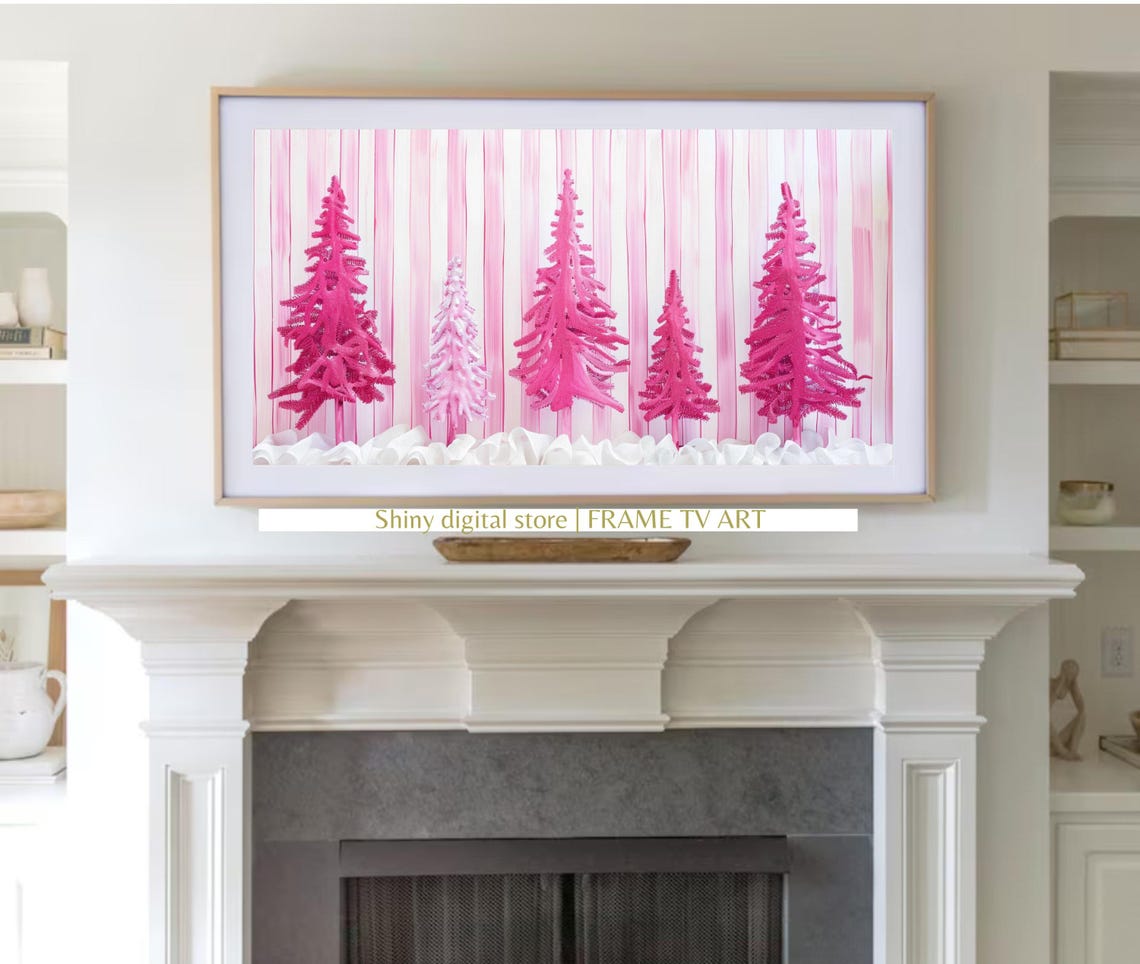 Pink Christmas Bottle Brush Trees Holiday Decor Pastel Art Poster - Image 3