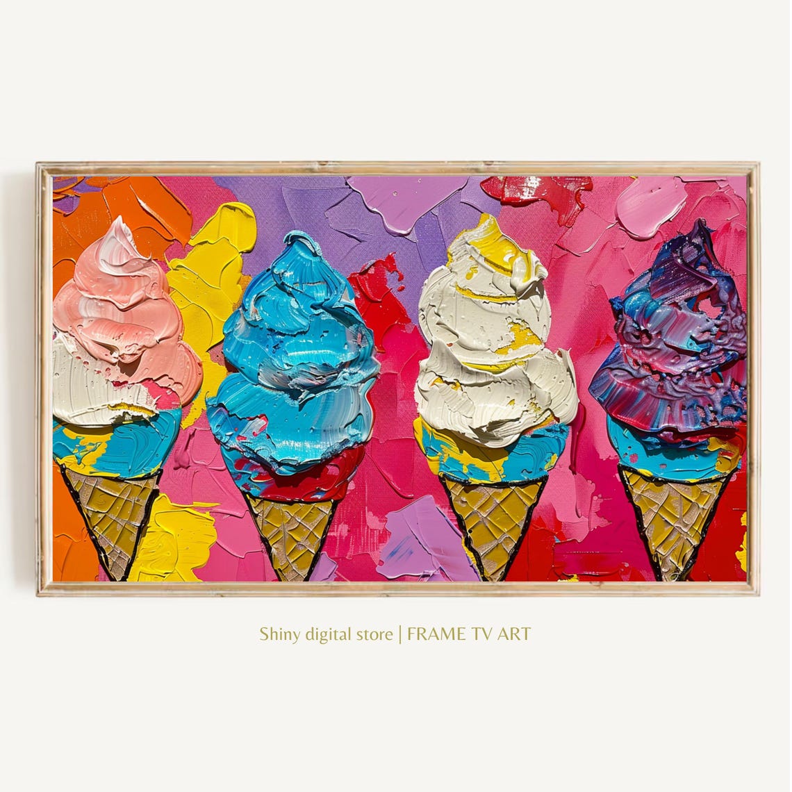 Colorful Ice Cream Cones Impasto Pop Art Bright Summer Kitchen Poster