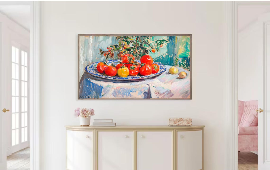 Red Tomatoes On Platter Impressionist Kitchen Still Life Poster - Image 2