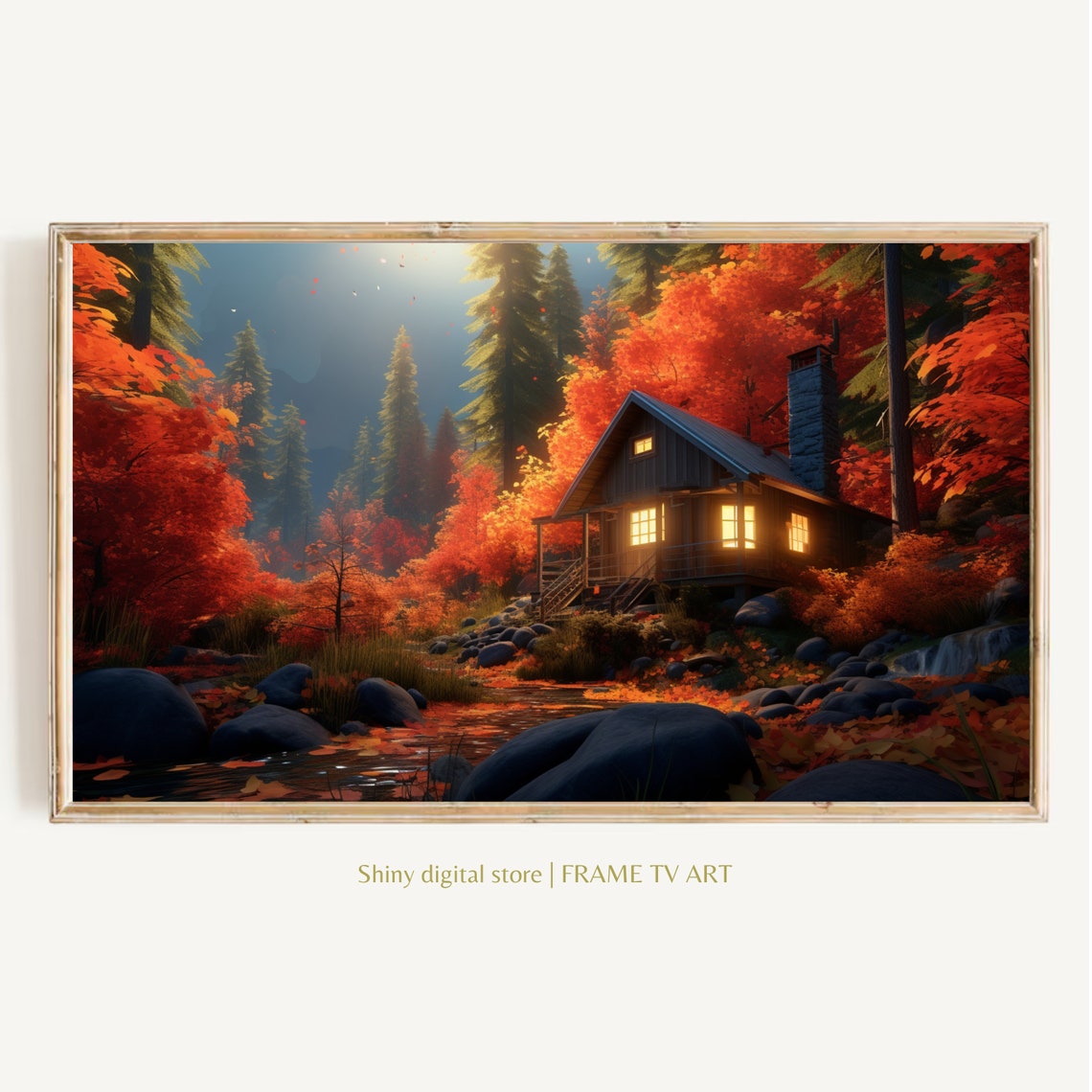 Vintage Autumn Landscape Fall Frame Tv Art Country Farmhouse Picture Oil Painting Wildflower Art F 005