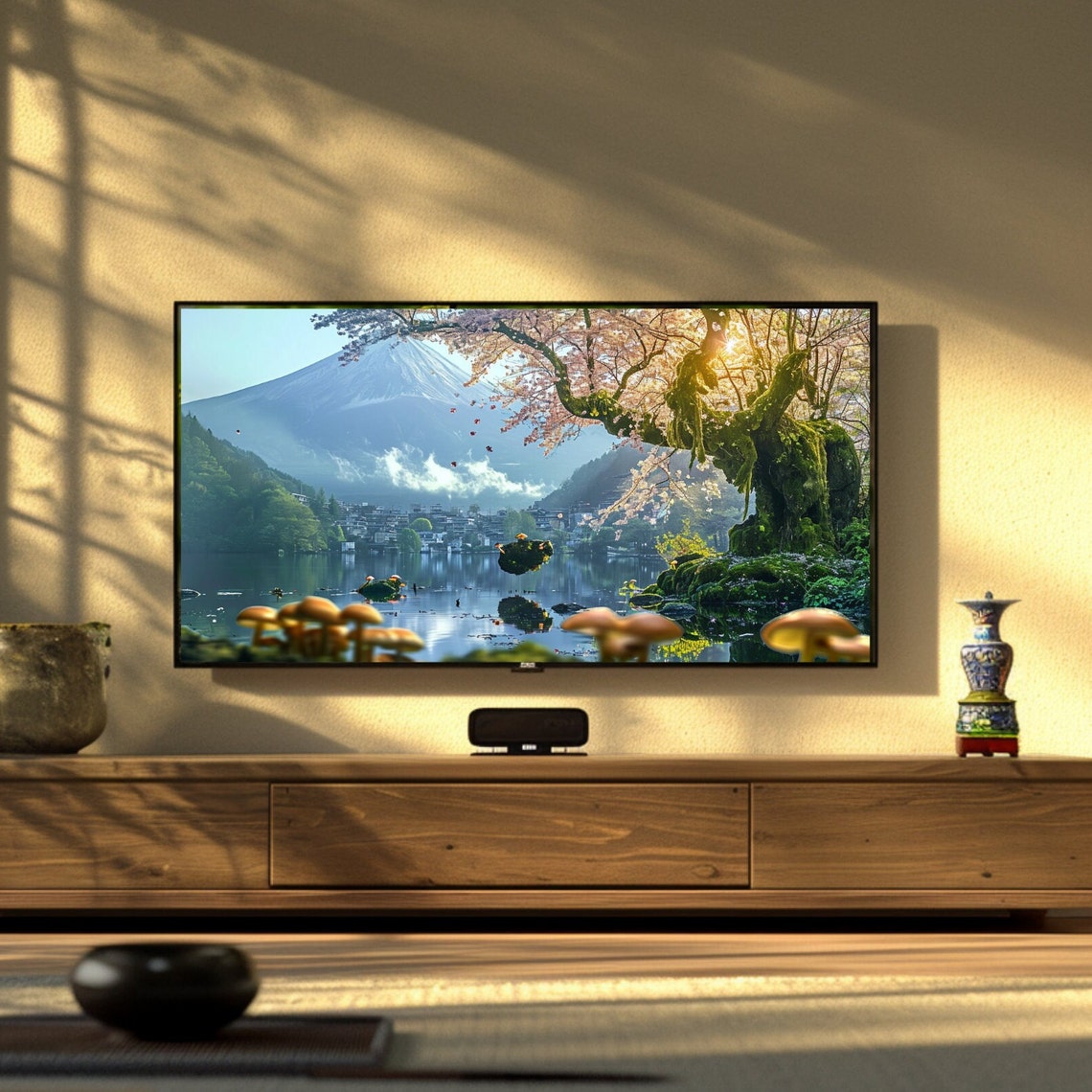Mount Fuji Cherry Blossom Lake Spring Snow Capped Peak Frame TV Poster - Image 2