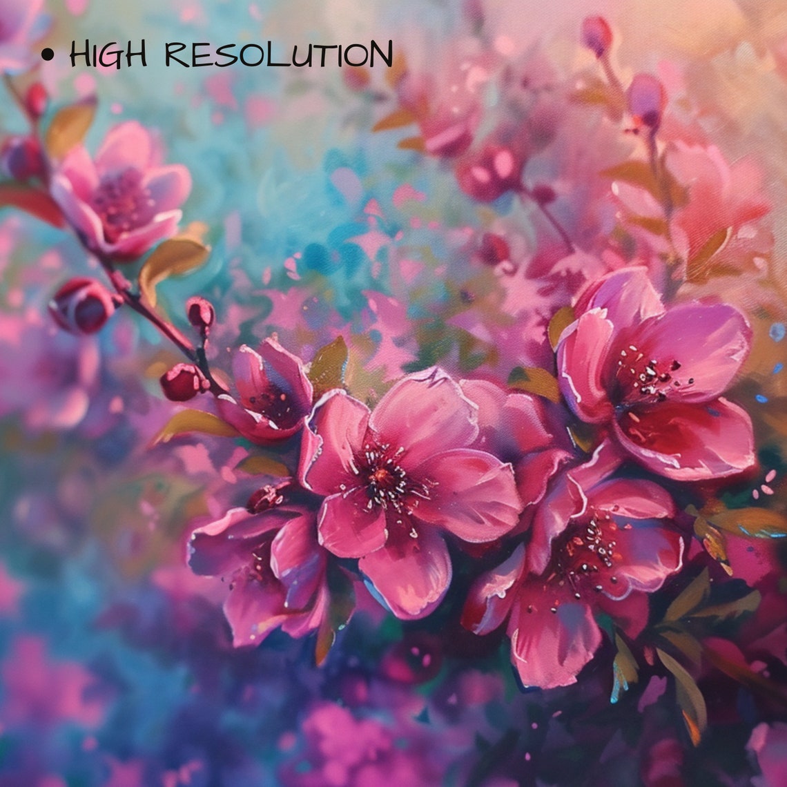 Pink Cherry Blossom Branch Dreamy Sakura Painting Spring Floral Poster - Image 3