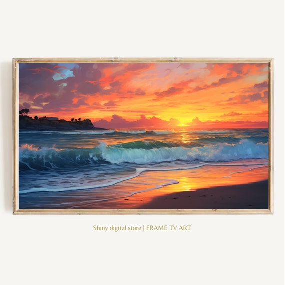Frame Tv Art Serene Pastel Beach Sunset Coastal Tv Art Tropical Decor Housewarming