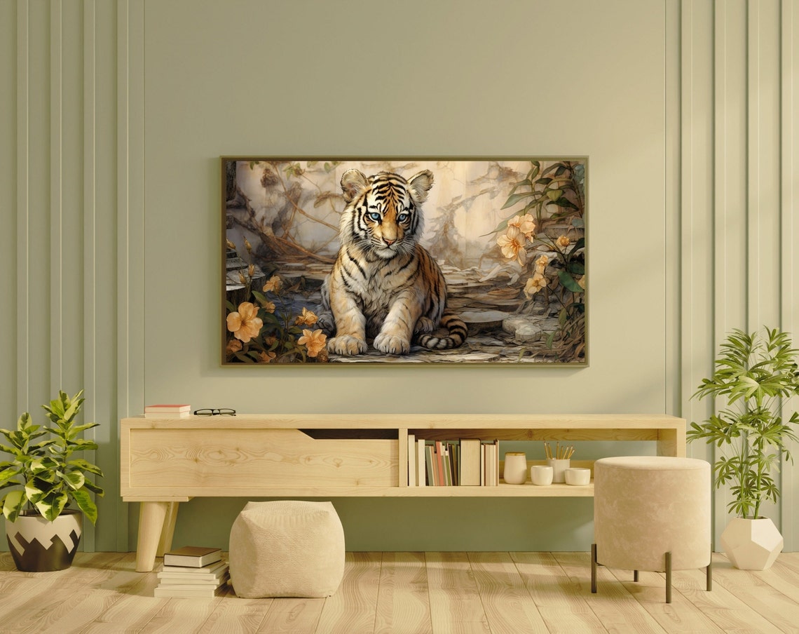 Vintage Tiger Oil Painting Frame Tv Art Chinese Zodiac Year Of The Tiger 2022 Art Tv A004 - Image 3