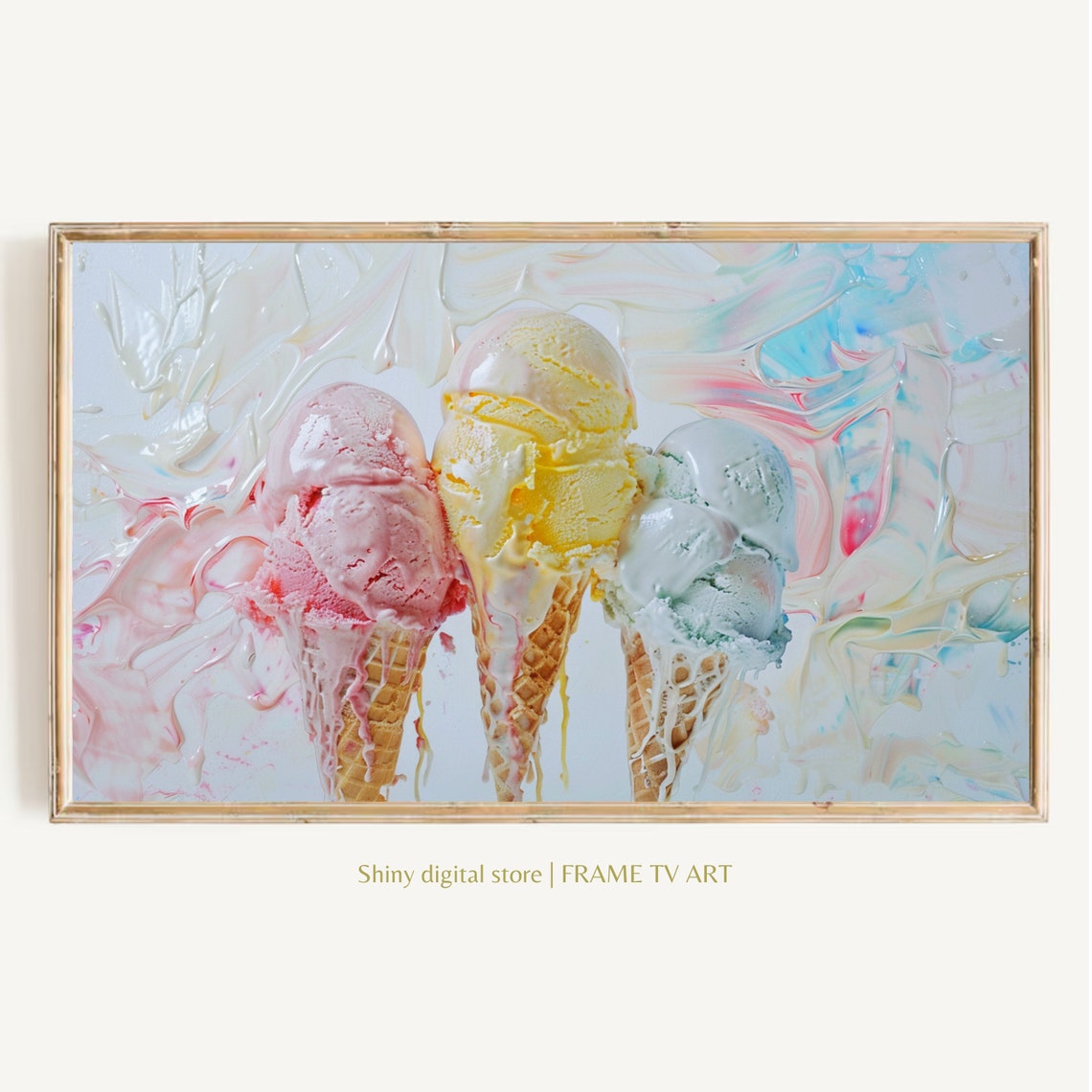 Melting Ice Cream Cones Pink Yellow Mint Pastel Pop Art Dessert Poster