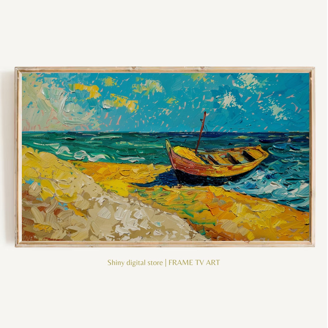 Van Gogh Style Fishing Boat Beach Turquoise Waves Summer Poster