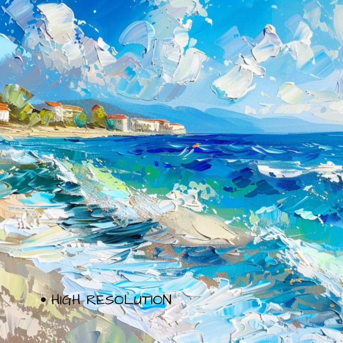 Bright Blue Wave Beach Impasto Coastal Ocean Abstract Art Poster - Image 3
