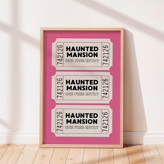 Haunted Mansion Admit One Pink Halloween Ticket Stub Art Poster