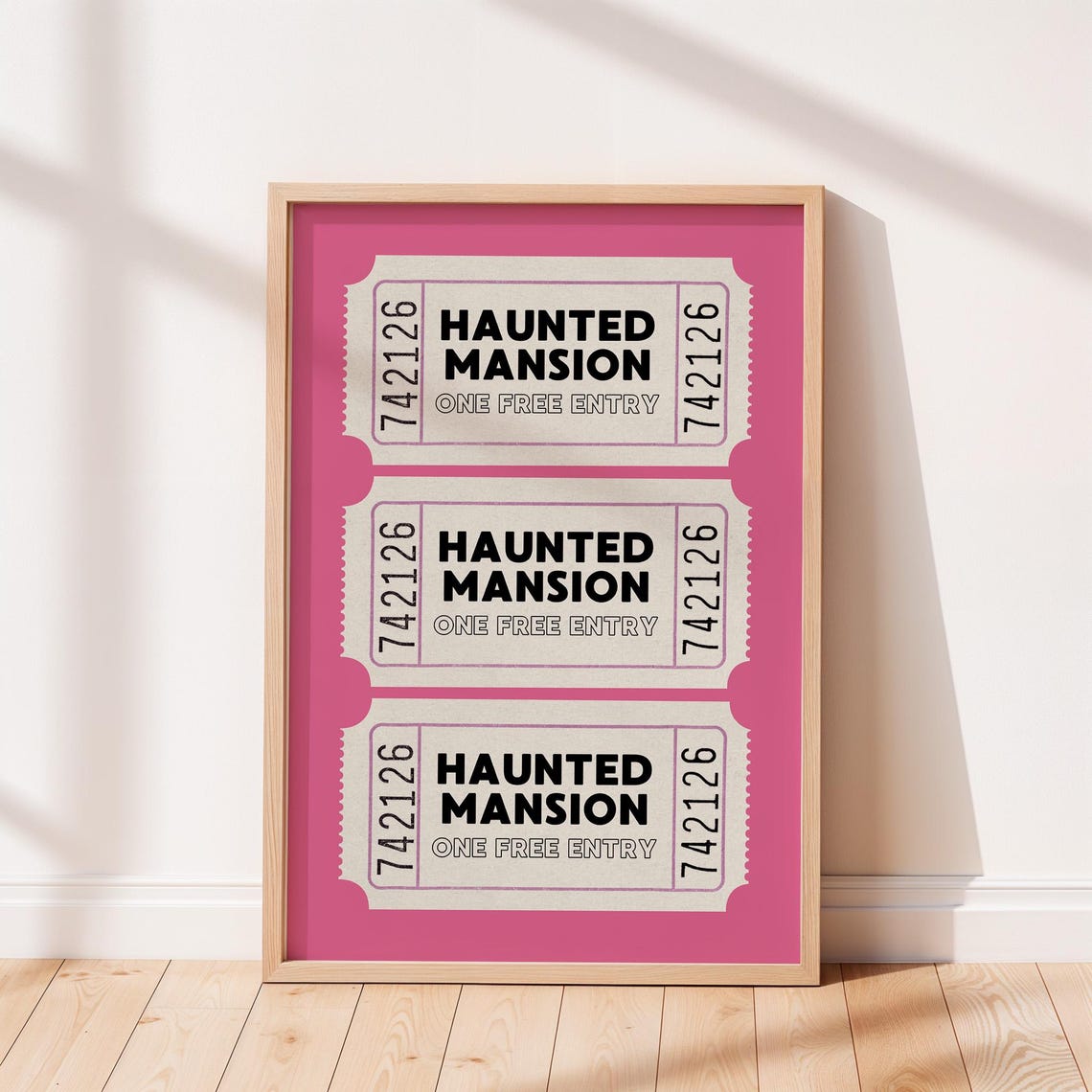 Haunted Mansion Admit One Pink Halloween Ticket Stub Art Poster