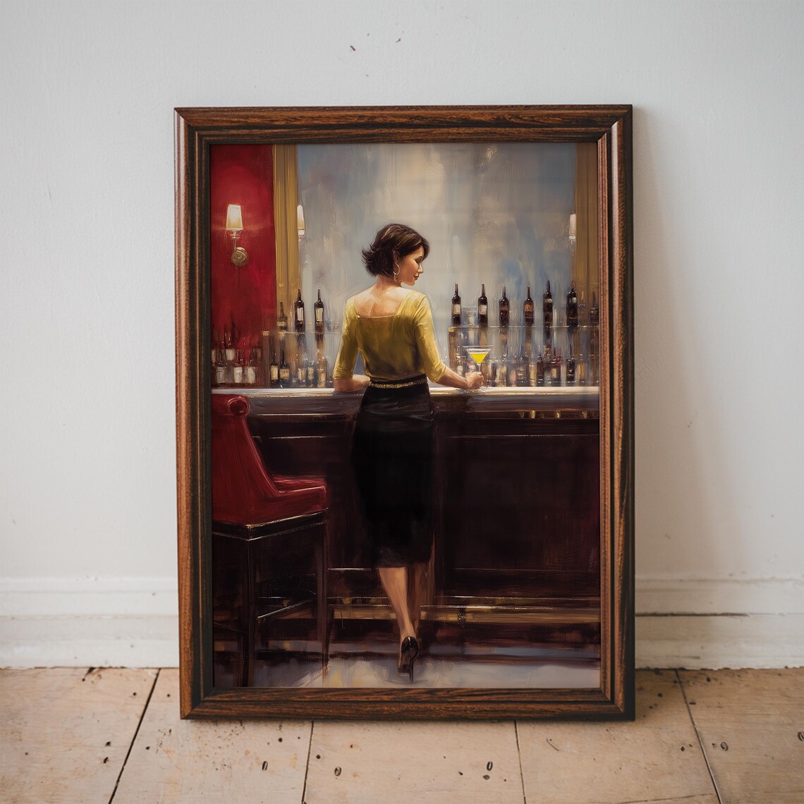 Elegant Woman At The Cocktail Bar Oil Painting Style Art Print