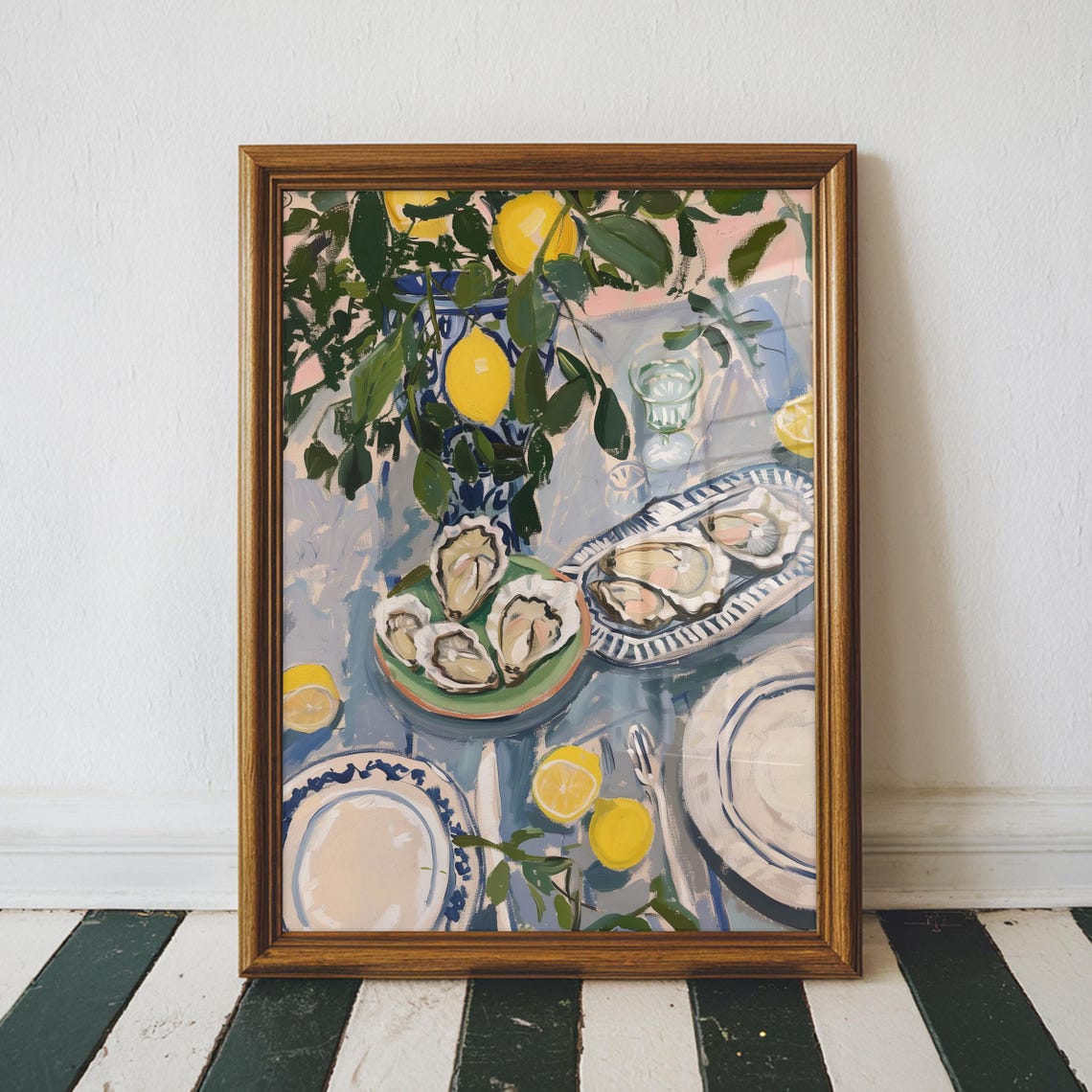 Oyster Lemon Table Setting Painting Coastal Dining Dolce Vita Wall Art
