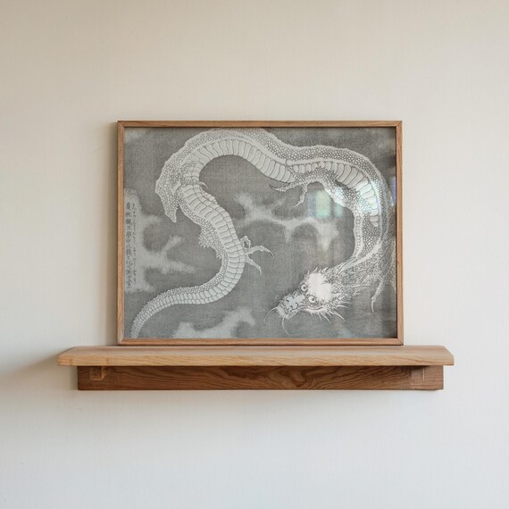 Japanese White Dragon Among Dark Clouds Ink Style Ukiyo-E Mythical Poster