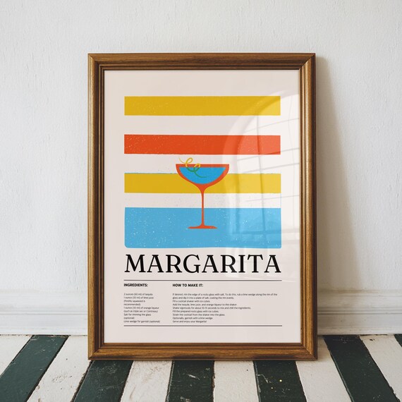 Margarita Cocktail Recipe Retro Striped Bar Wall Decor Poster