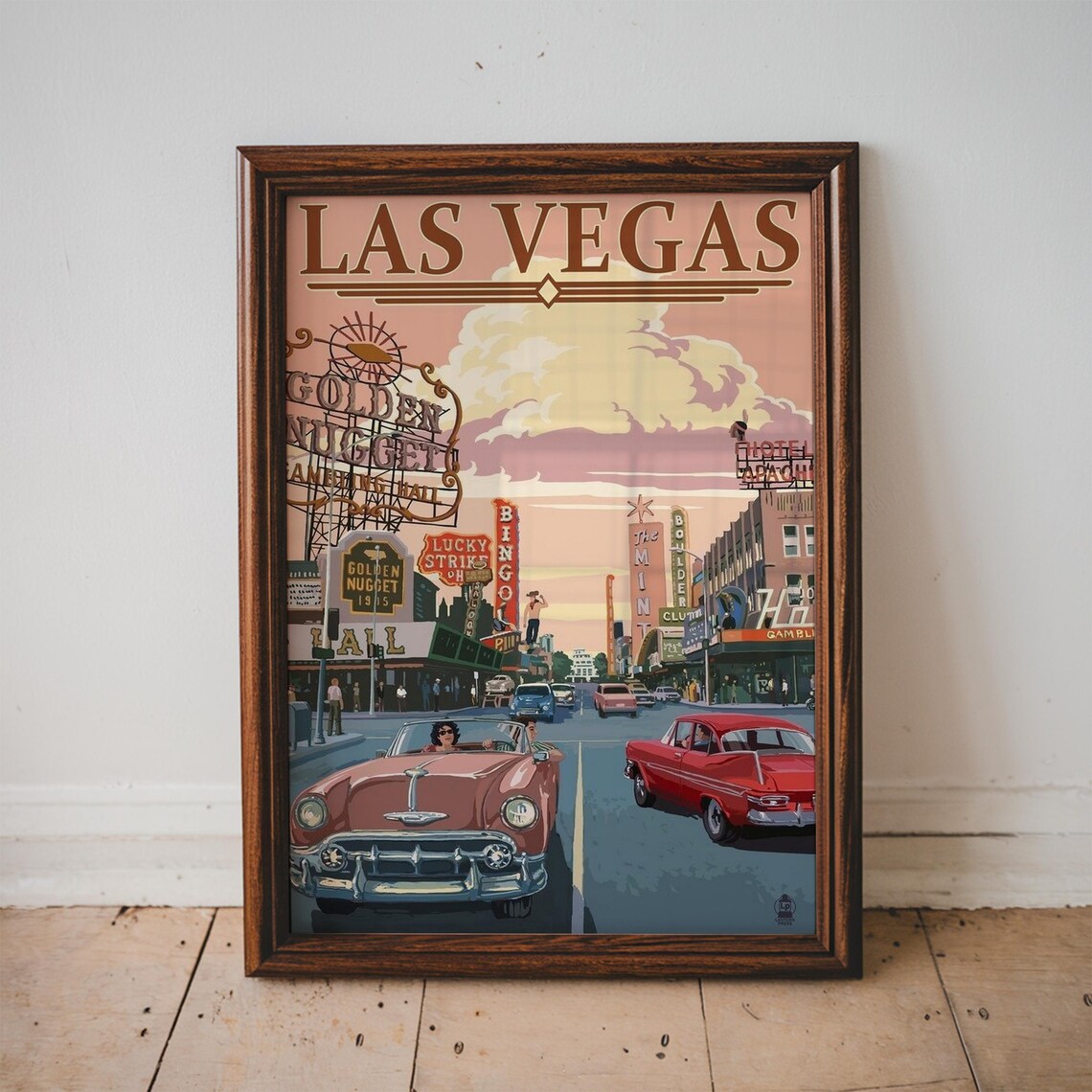 Las Vegas Golden Nugget Classic Cars Retro Vintage Travel Poster