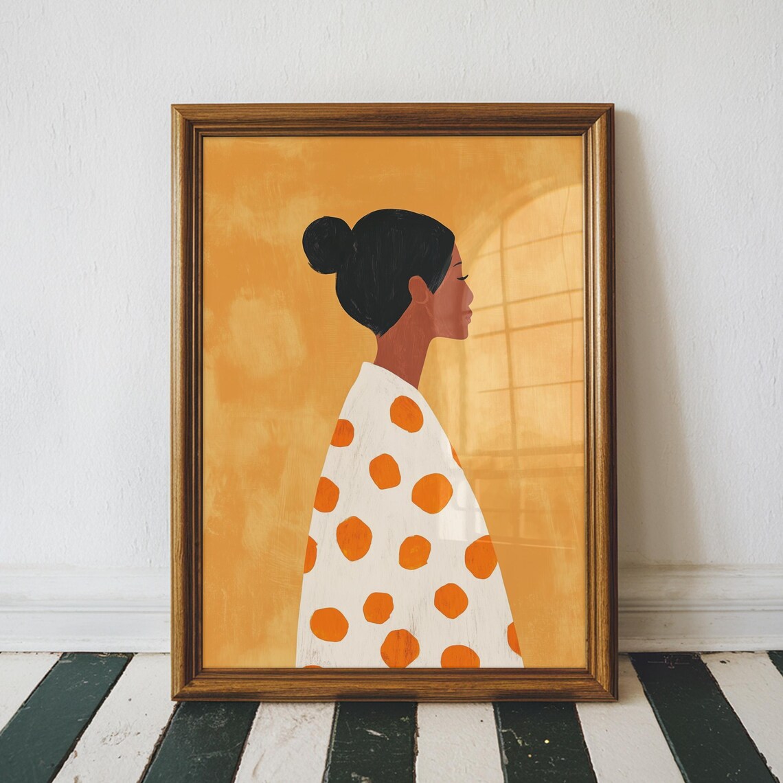 Woman In Orange Polka Dot Dress Profile Golden Portrait Poster