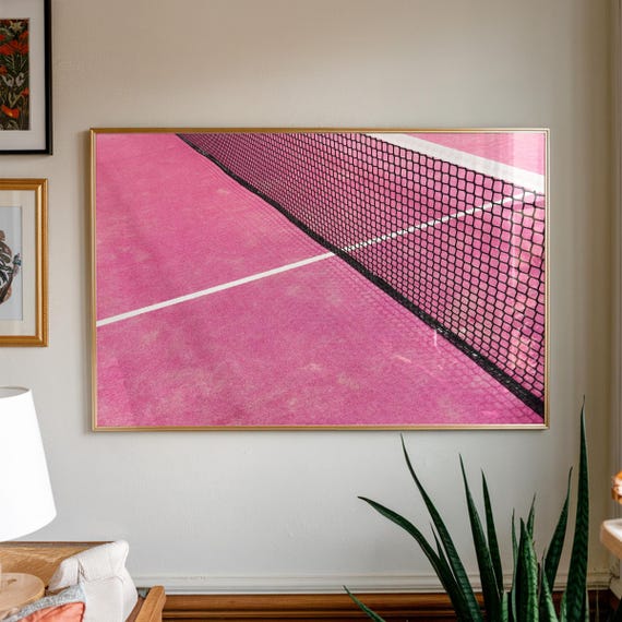 Pink Tennis Court Wall Art Print Decor Preppy Home Sports Lover Gift Unframed