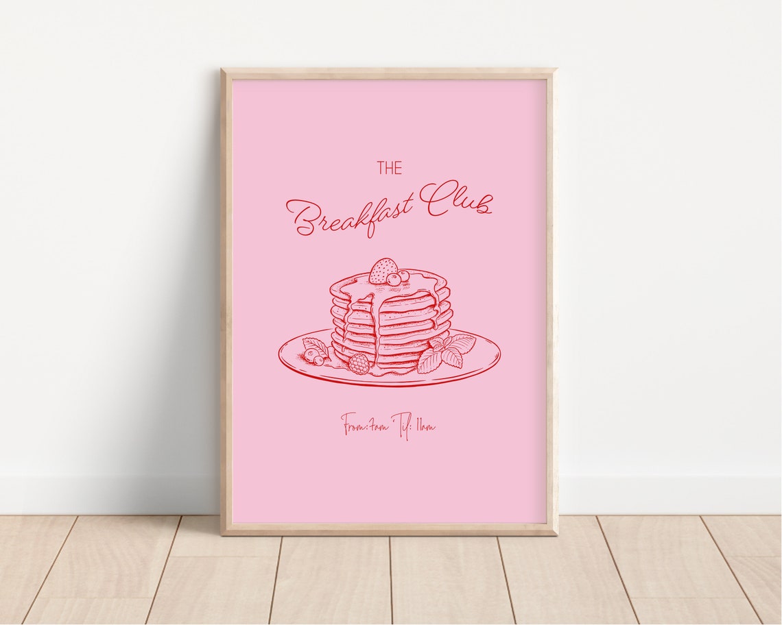The Breakfast Club Pancake Stack Pink Trendy Kitchen Print Decor