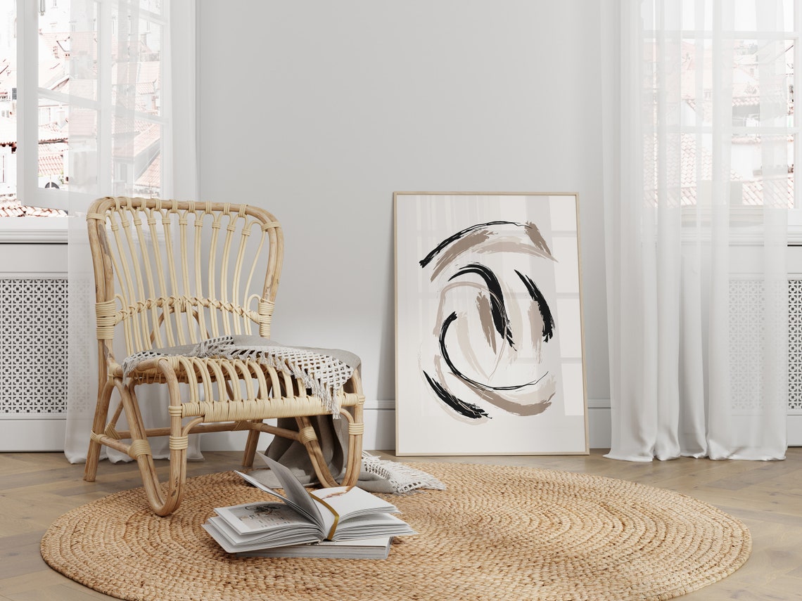 Abstract Brush Stroke Oval Black Gray White Minimalist Modern Print - Image 2