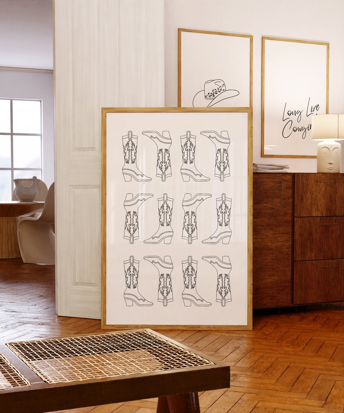Cowboy Boots Line Art Grid Western Fashion Trendy Dorm Room Poster - Image 4