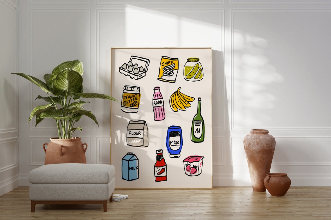 Grocery Doodle Icons Hand Drawn Colorful Kitchen Pantry Art Poster - Image 4