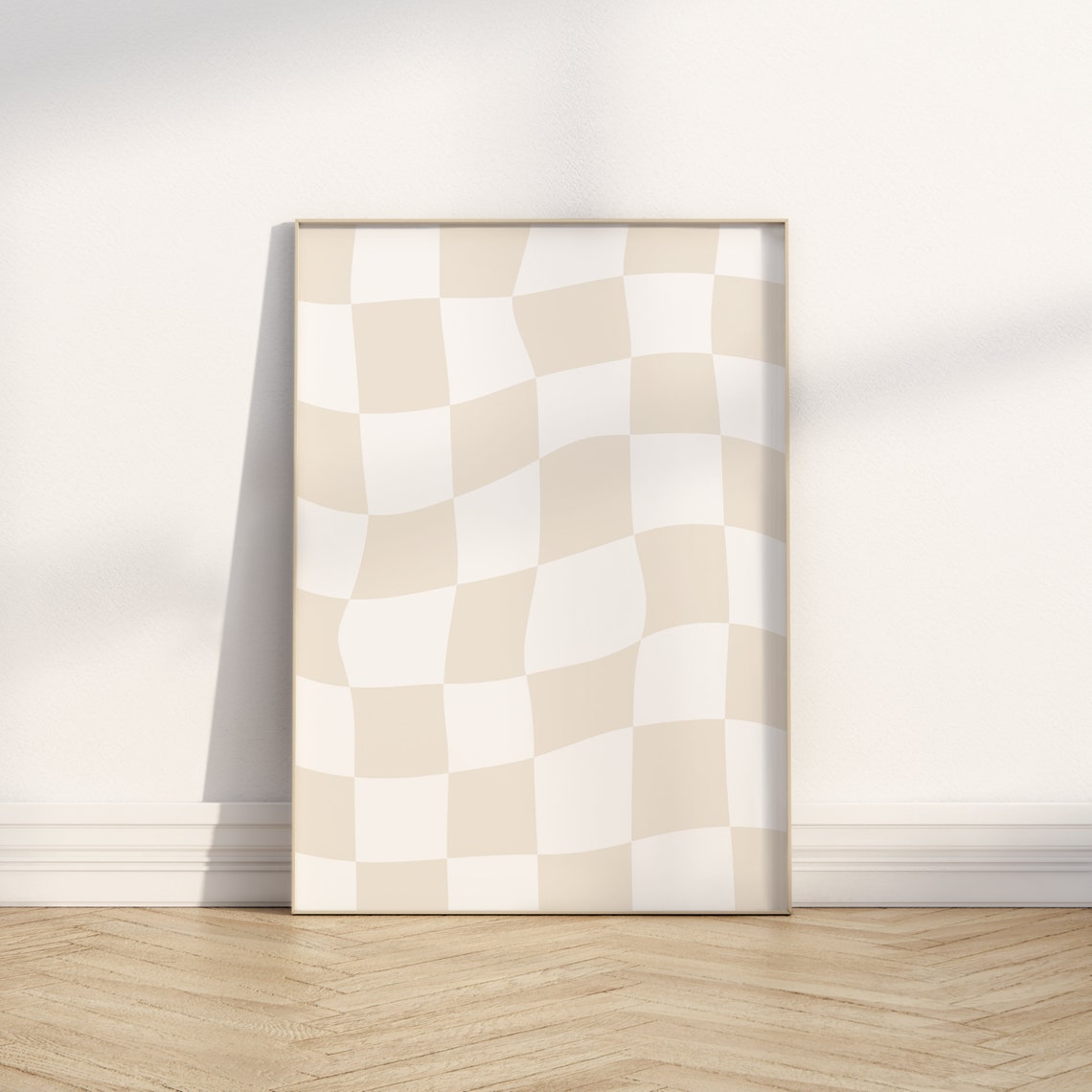 Beige White Wavy Checkerboard Pattern Modern Trendy Print Decor - Image 4