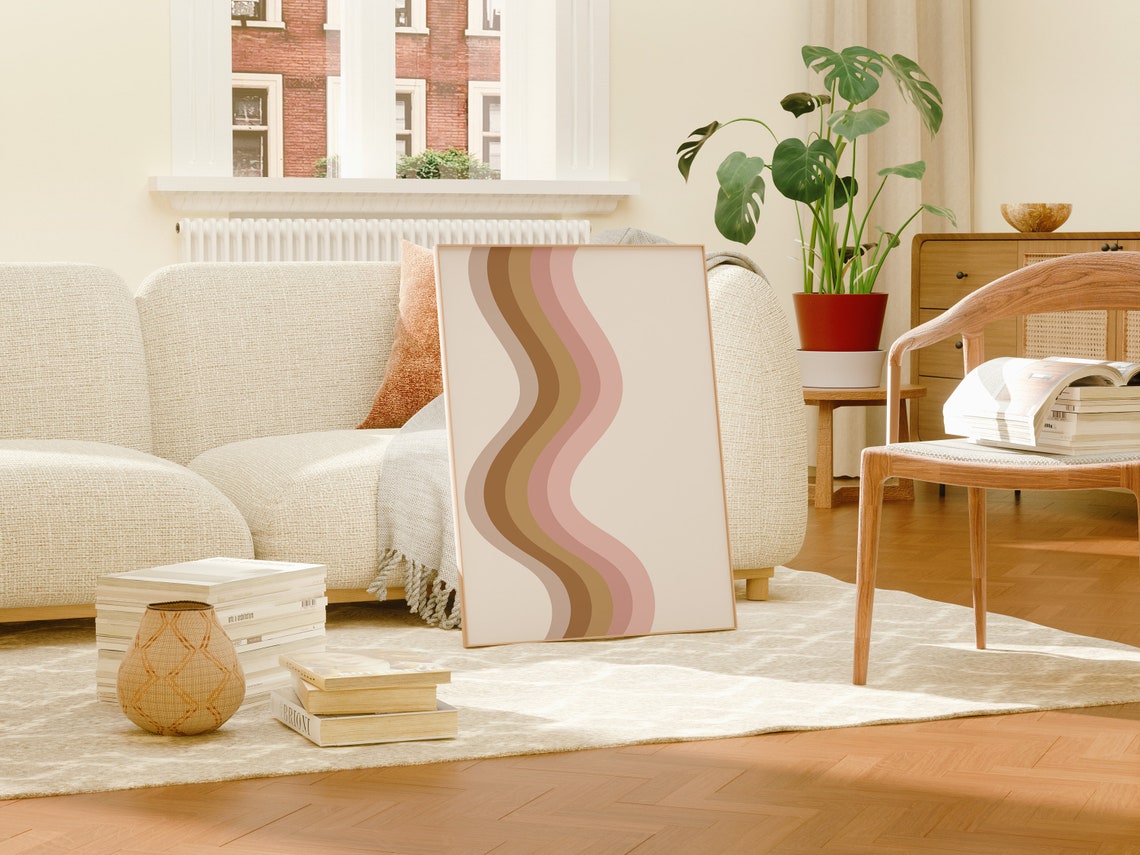Retro Wavy Stripes Pink Brown Neutral Abstract Minimal Art Poster - Image 4