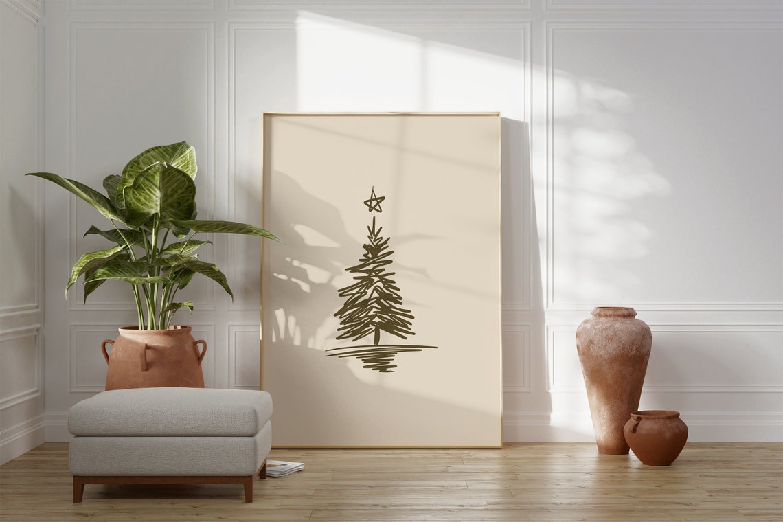 Minimalist Christmas Tree Line Art Neutral Holiday Winter Poster - Image 4