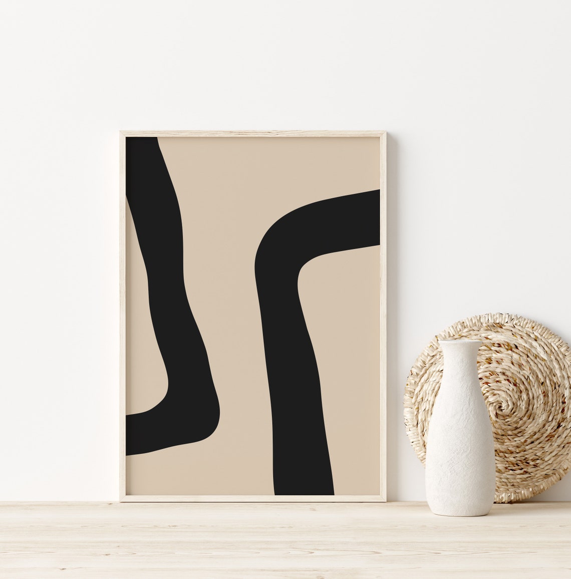 Beige Black Bold Wavy Lines Minimalist Abstract Modern Art Poster - Image 4