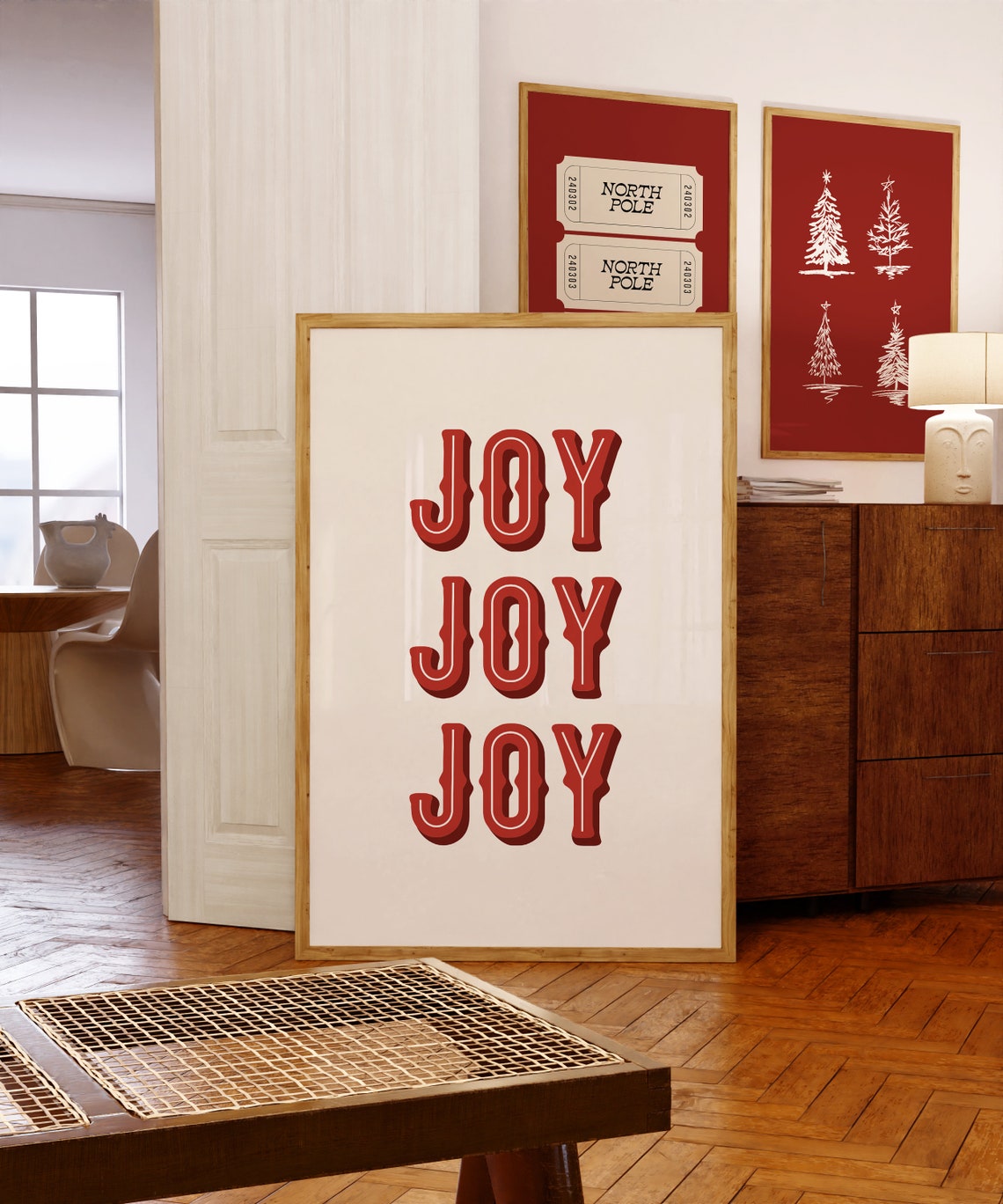 Joy Quote Red Western Typography Cream Christmas Holiday Poster - Image 3