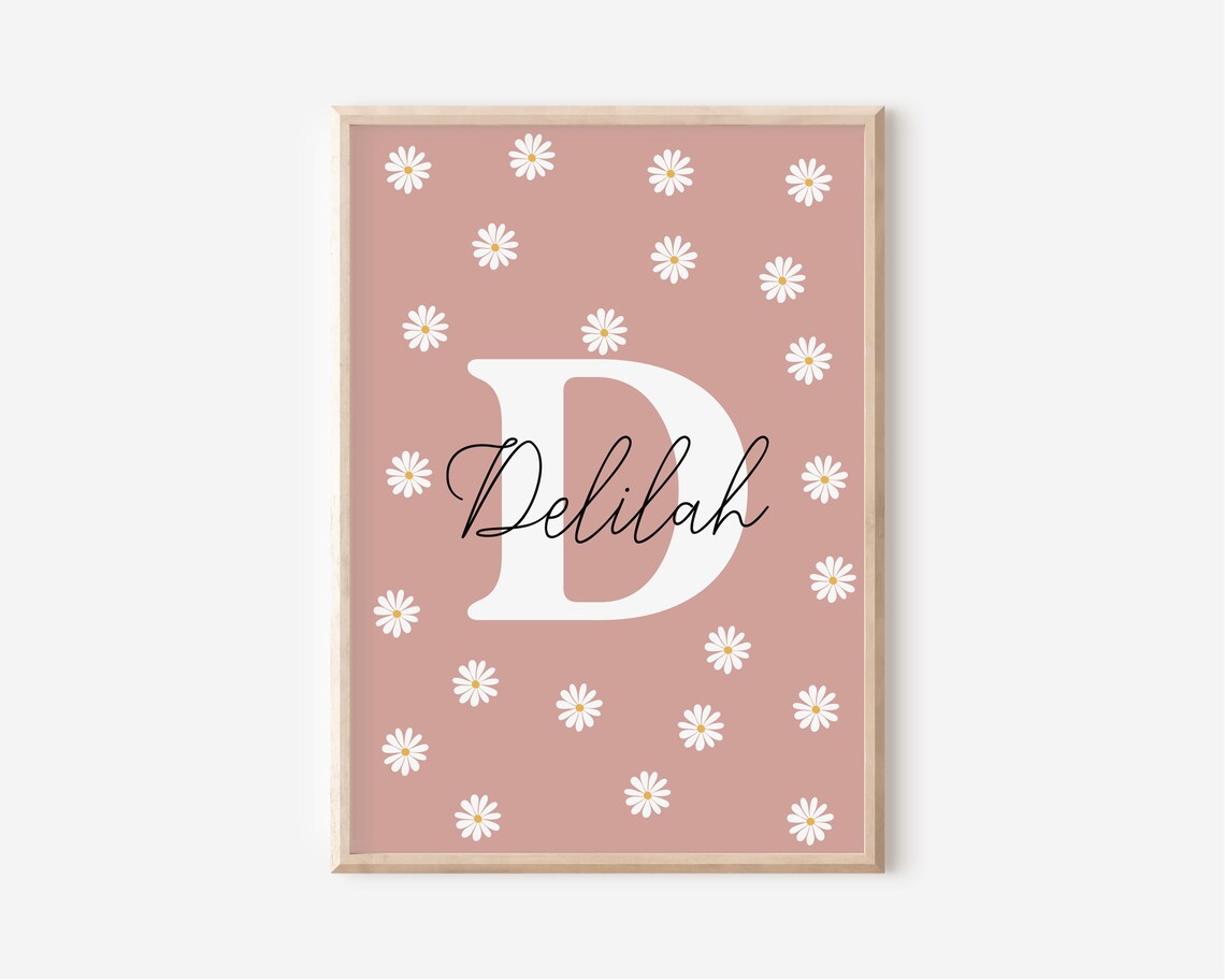 Poppy Personalized Daisy Nursery Name Floral Girls Room Poster - Image 3
