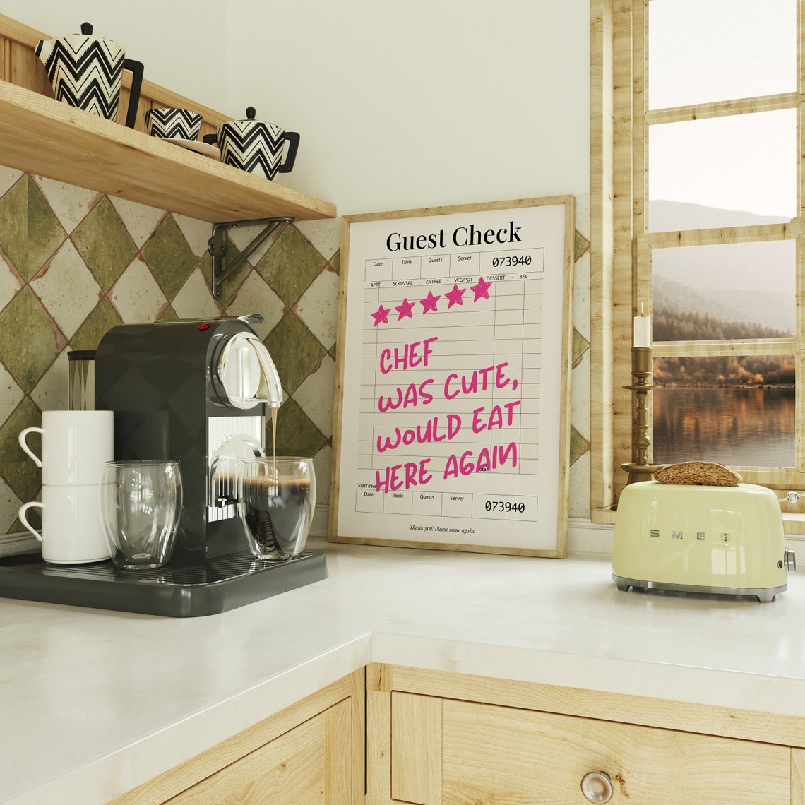 Chef Was Cute Would Eat Here Again Guest Check Funny Pink Poster - Image 2