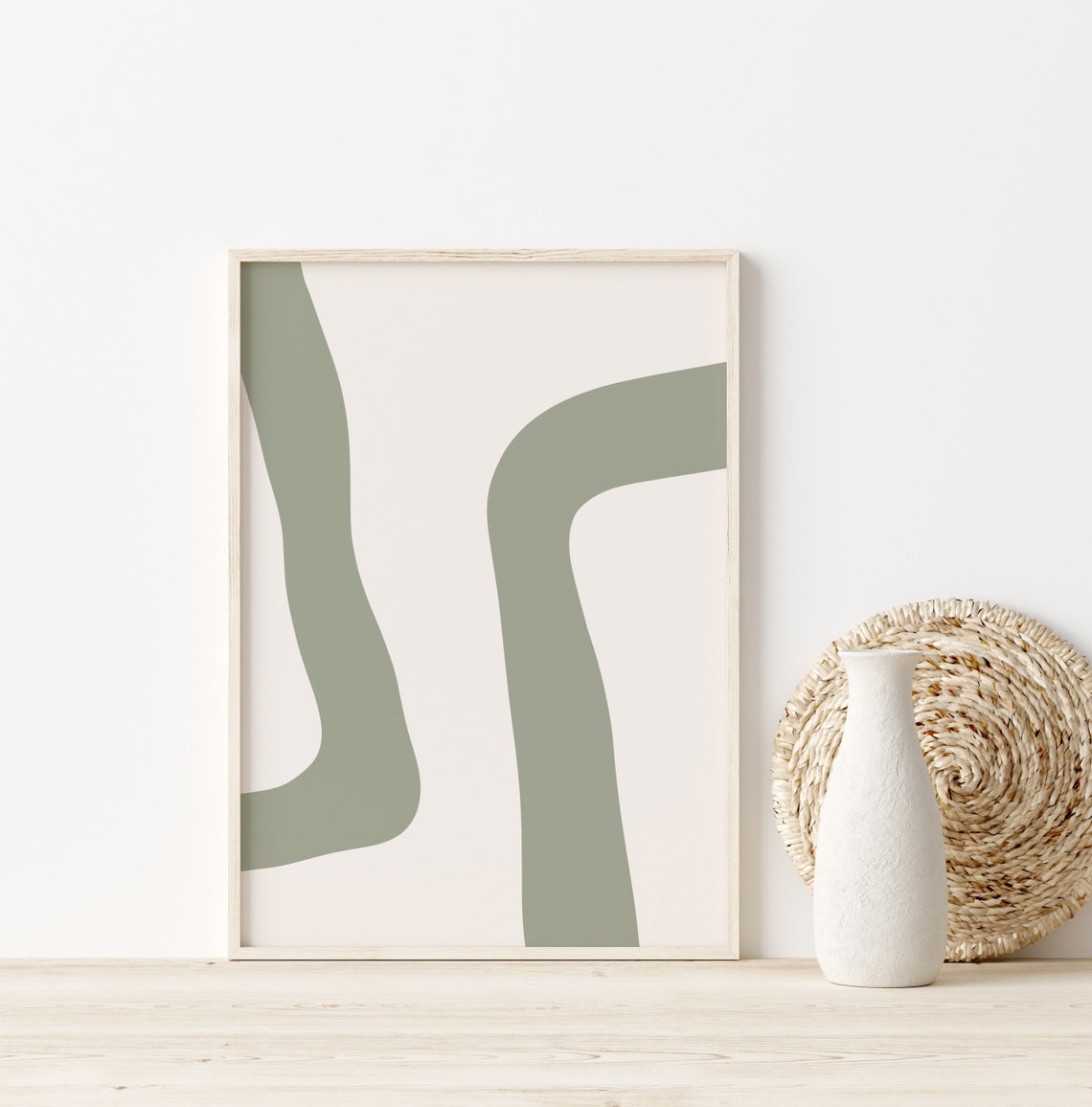 Sage Green Organic Wavy Lines Minimalist Abstract Neutral Art Poster - Image 3
