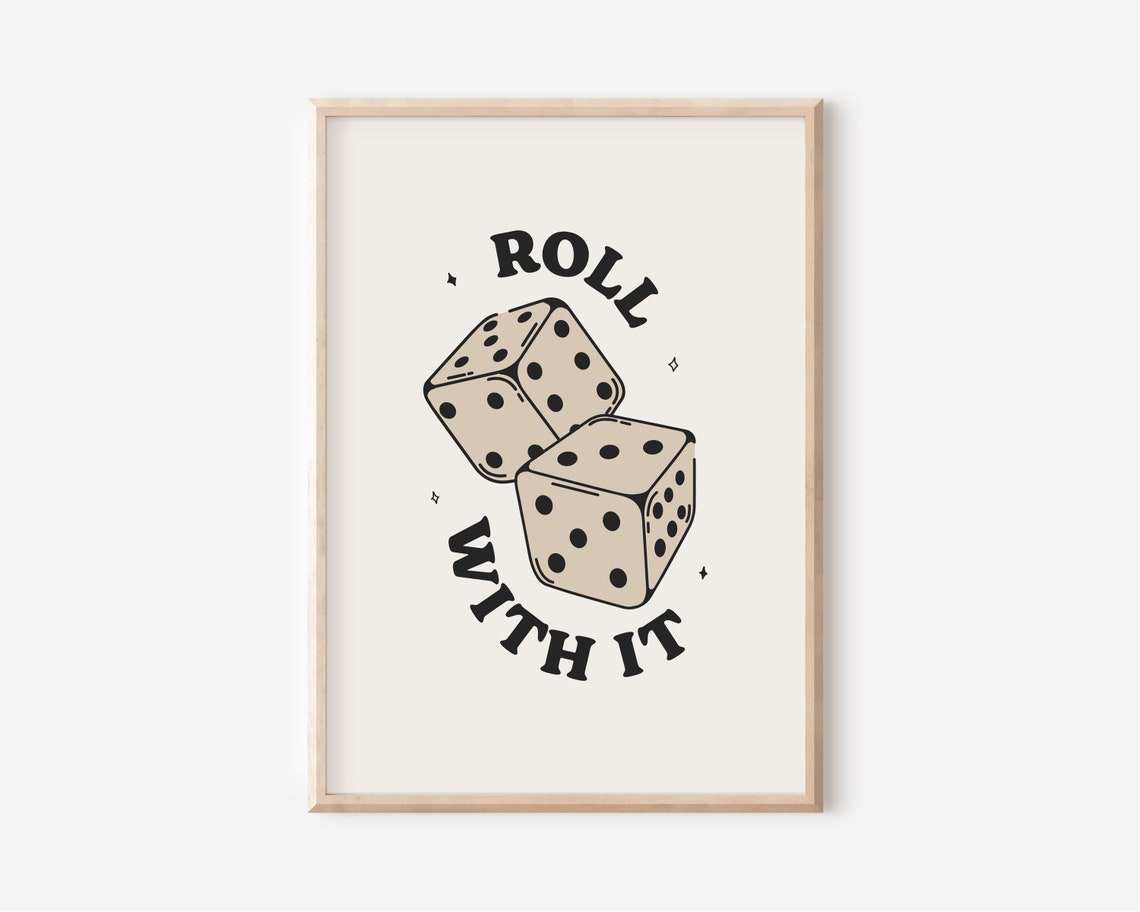Roll With It Retro Dice Graphic Black Cream Game Night Poster - Image 3