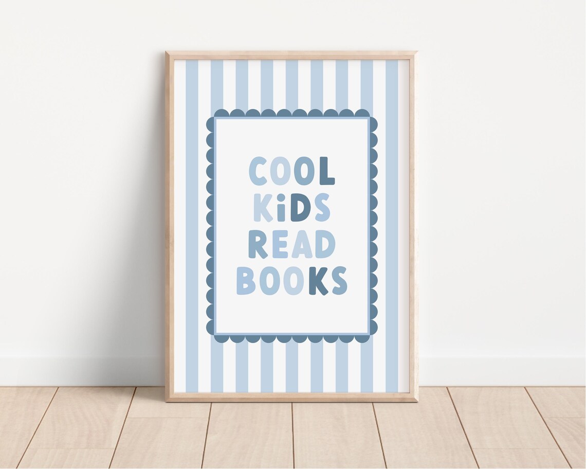 Cool Kids Read Books Blue Nursery Art Print - Image 3