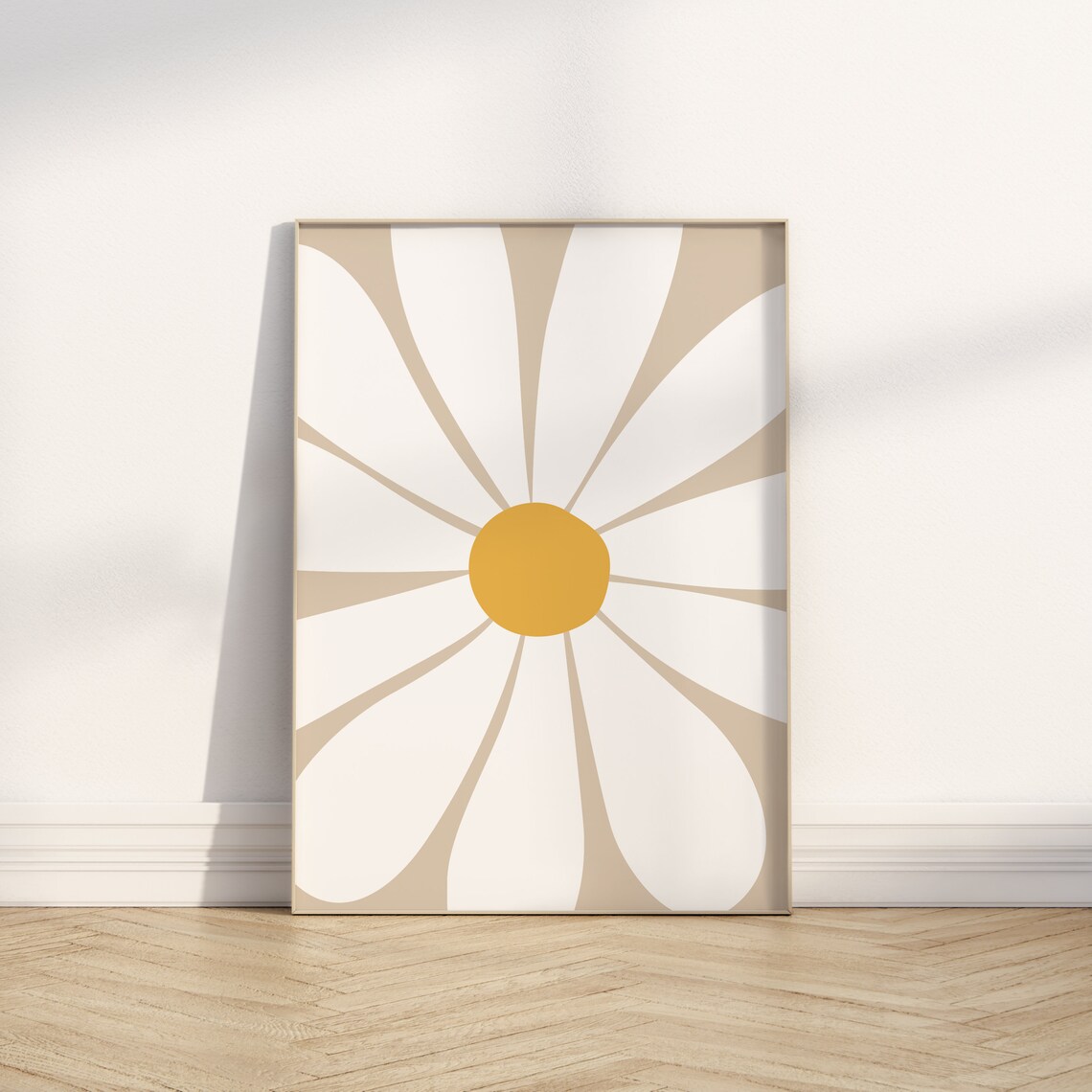 Retro Daisy Bloom Flower Beige Groovy Floral Neutral Art Poster - Image 3