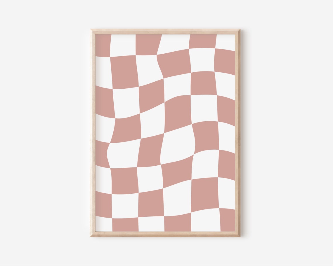 Dusty Pink Wavy Checkerboard Trendy Retro Checker Pattern Poster - Image 3