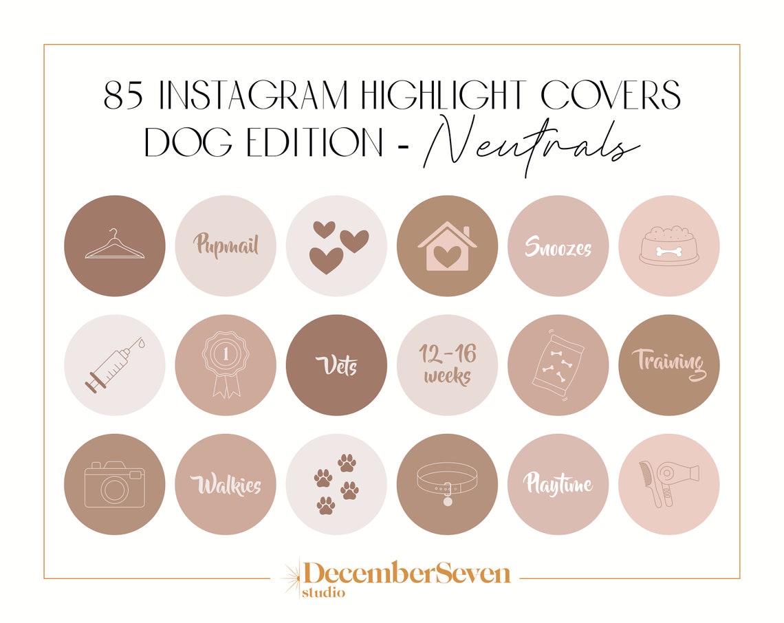 85 Dog Instagram Highlight Covers Neutral Tone Icons Digital Print Set