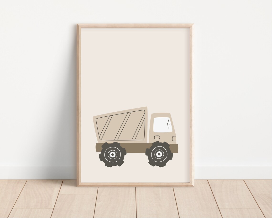 Construction Vehicle Print, Neutral Nursery Art Print