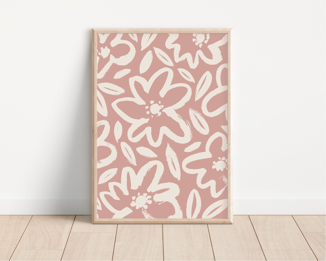 Dusty Pink Abstract Floral Cream Pattern Girls Room Decor Poster - Image 3