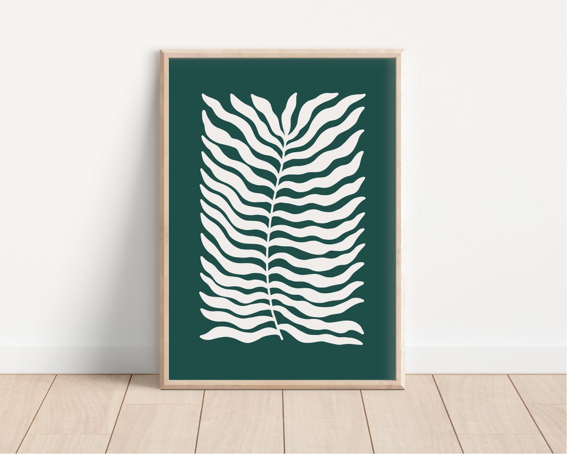 White Fern Leaf Botanical Design Dark Teal Green Modern Decor Poster - Image 4